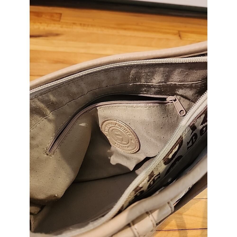 Vintage Etienne Aigner Shoulder Bag Purse Signature Logo Leather Trim Beige Tan - Picture 8 of 9